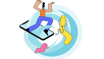 person climbing out of phone